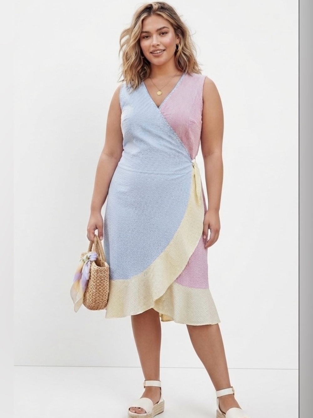 Lands' End Seersucker Striped Wrap Dress Beach Coverup XL 18